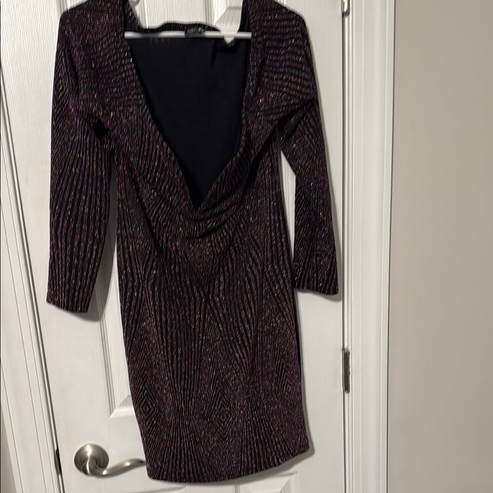 Fashion Nova Black and Purple Long Sleeve Cowl Neck Dress